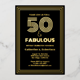 Luxe 50 en fantastische retro 50e verjaardag folie uitnodiging