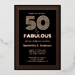 Luxe 50 en fantastische retro 50e verjaardag folie uitnodiging