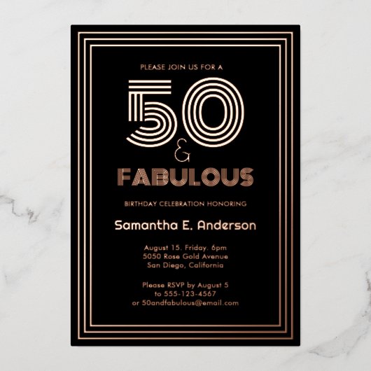 Luxe 50 en fantastische retro 50e verjaardag folie uitnodiging (Voorkant)