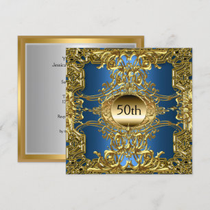 Luxe 50e Gold Blue Birthday Party Gold Blue Kaart