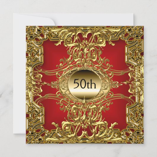 Luxe 50e gouden rode verjaardagsfeest goud rood kaart (Voorkant)