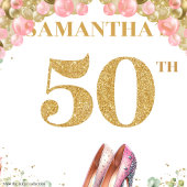 Luxe 50e Verjaardag Blush Boho Roze Hakken Banner Wandkleed