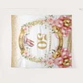 Luxe 50e Verjaardag Blush Boho Roze Hakken Banner Wandkleed (Voorkant (horizontaal))