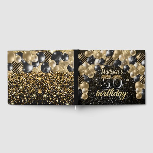 Luxe 50e verjaardag - Gepersonaliseerd zwart goud Gastenboek (Volledig)