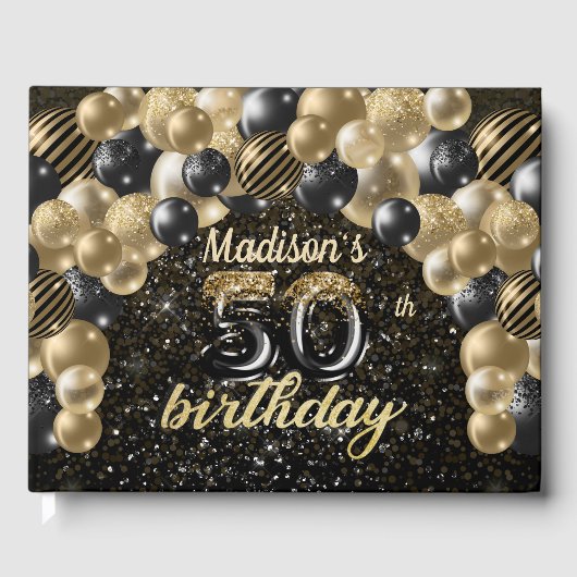 Luxe 50e verjaardag - Gepersonaliseerd zwart goud Gastenboek (Voorkant)