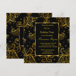 Luxe 50e verjaardag Gold Black Uitnodiging