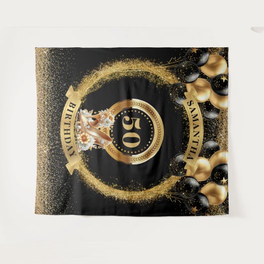 Luxe 50e Verjaardag Tapijt Zwart Goud Hoge Hak Wandkleed (Voorkant (horizontaal))