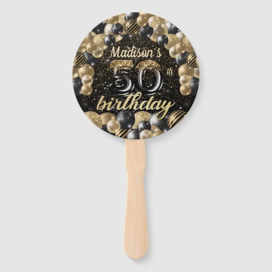 Luxe 50e verjaardag zwarte goudfoto handwaaier (Voorkant)