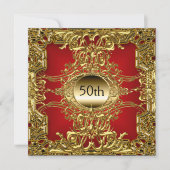 Luxe 50e verjaardagsfeest goud rood kaart (Voorkant)