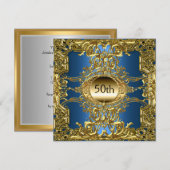 Luxe 50ste verjaardagsfeest goud blauw kaart (Voorkant / Achterkant)