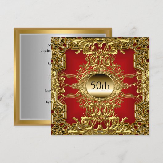 Luxe 50ste verjaardagsfeest goud rood kaart (Voorkant / Achterkant)