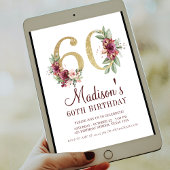 Luxe 60e verjaardag Burgundy Gold Floral Kaart