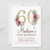 Luxe 60e verjaardag Burgundy Gold Floral Kaart (Voorkant)