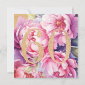 Luxe 60e verjaardag Floral Pink Gold Glitter Bedankkaart (Achterkant)
