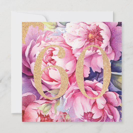 Luxe 60e verjaardag Floral Pink Gold Glitter Bedankkaart (Achterkant)