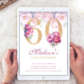 Luxe 60e verjaardag Floral Pink Gold Glitter Kaart