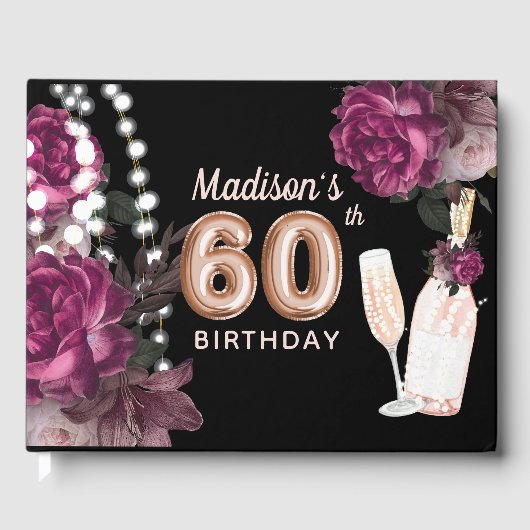 Luxe 60e verjaardag Gepersonaliseerde Roos wijn Gastenboek (Voorkant)