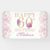 Luxe 60e verjaardag pioenroze gouden glitter spandoek (Horizontaal)