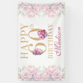 Luxe 60e verjaardag pioenroze gouden glitter spandoek (Verticaal)