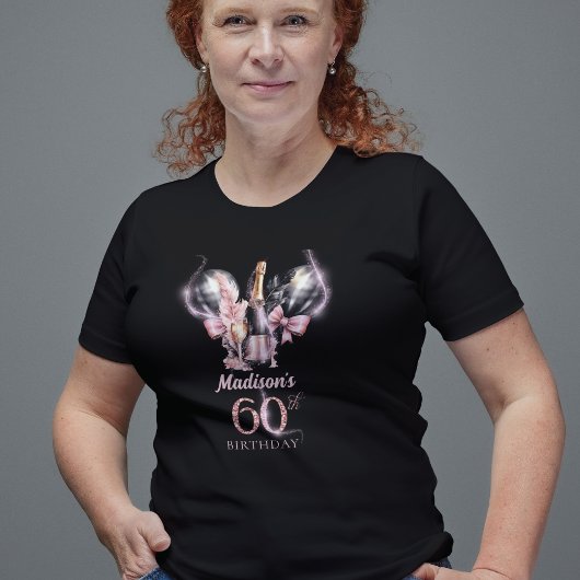 Luxe 60e verjaardag Zwart Roze Champagne T-shirt