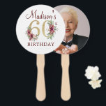 Luxe 60th Birthday Foto Hand Fan Handwaaier<br><div class="desc">Luxe 60e verjaardag Burgundy Gold Floral design. Overeenkomende producten zijn te vinden in het collectie van de Bourgogne Gold Birthday.</div>