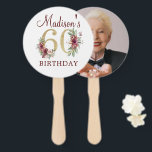 Luxe 60th Birthday Foto Hand Fan Handwaaier<br><div class="desc">Luxe 60e verjaardag Burgundy Gold Floral design. Overeenkomende producten zijn te vinden in het collectie van de Bourgogne Gold Birthday.</div>
