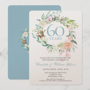 Luxe 60th Diamond Wedding Jubileum Floral Kaart