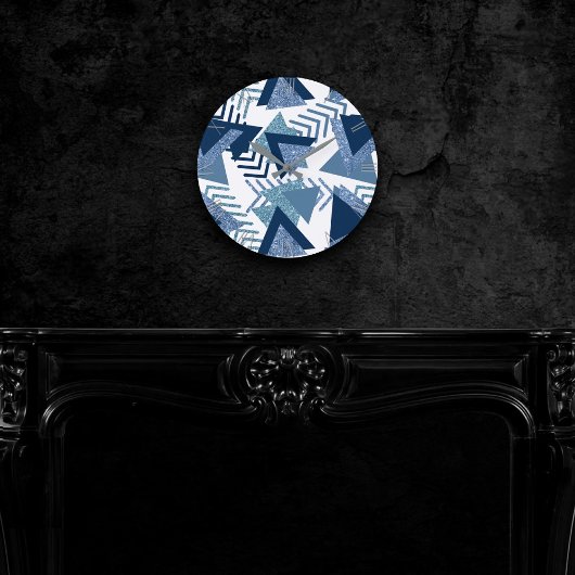 Luxe 90's Abstract | Turquoise Navy Blue Pattern Ronde Klok