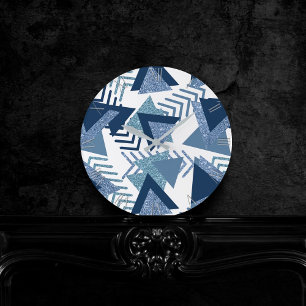 Luxe 90's Abstract   Turquoise Navy Blue Pattern Ronde Klok