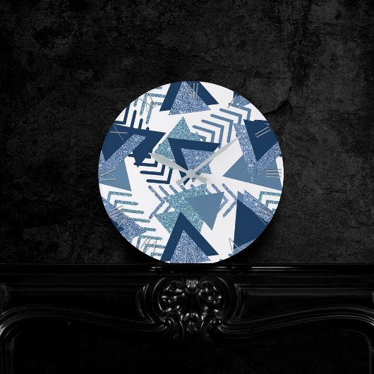 Luxe 90's Abstract | Turquoise Navy Blue Pattern Ronde Klok