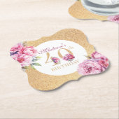 Luxe Aangepaste 40e Verjaardag Pioenrozen Gouden G Kartonnen Onderzetters (Gekanteld)