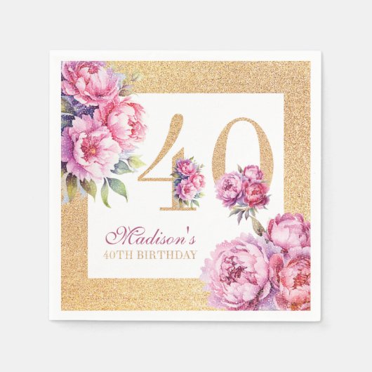 Luxe Aangepaste 40e Verjaardag Roze Goud Glitter Servet (Voorkant)