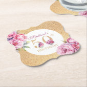 Luxe aangepaste 50e verjaardag pioenrozen gouden g kartonnen onderzetters (Gekanteld)