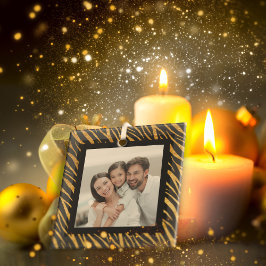 Luxe aangepaste foto zwart en goud zebra kerst glas ornament