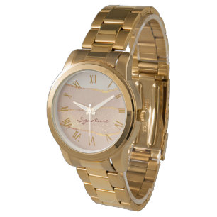 Luxe Aanpassen Handtekening Glitter Roos Gold Horloge