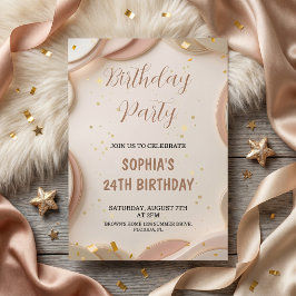 Luxe Abstract Beige & Roze Gouden Verjaardagsfeest Kaart