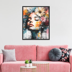 Luxe Abstract Bloemenschilderij van een Vrouw Kuns Canvas Afdruk