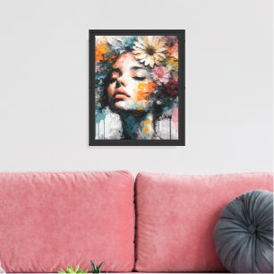 Luxe Abstract Bloemenschilderij van een Vrouw Muur Canvas Afdruk