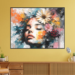 Luxe Abstract Bloemschilderij van een Vrouw Kunst Canvas Afdruk
