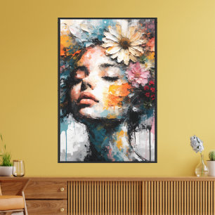 Luxe Abstract Bloemschilderij van een Vrouw Kunst Canvas Afdruk