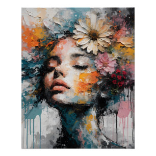 Luxe Abstract Bloemschilderij van een Vrouw Wandsc Perfect Poster