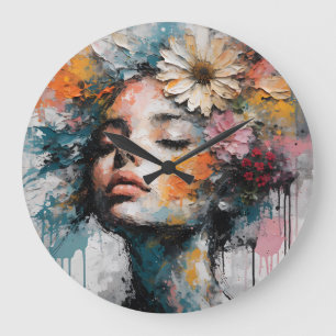 Luxe Abstract Bloemschilderij van een Vrouw Wandsi Grote Klok