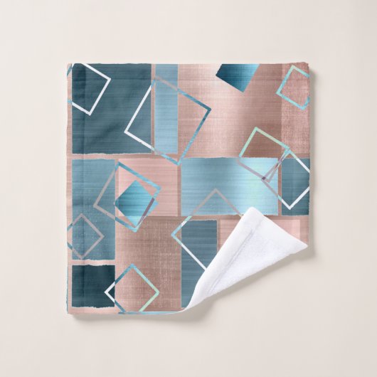 Luxe Abstract | Blush Roos Gold en Blauwgroen geom Bad Handdoek (Wasdoekje)