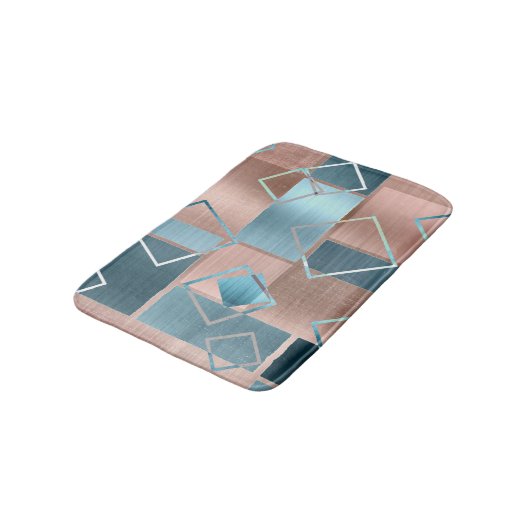 Luxe Abstract | Blush Roos Gold en Blauwgroen geom Badmat (Gekanteld)