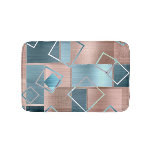 Luxe Abstract | Blush Roos Gold en Blauwgroen geom Badmat (Voorkant)