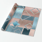 Luxe Abstract | Blush Roos Gold en Blauwgroen geom Cadeaupapier (Uitgerold)