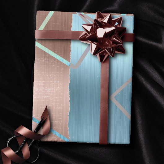 Luxe Abstract | Blush Roos Gold en Blauwgroen geom Cadeaupapier