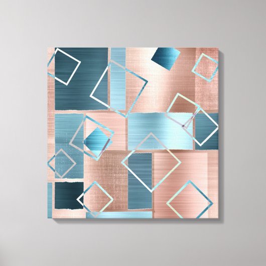 Luxe Abstract | Blush Roos Gold en Blauwgroen geom Canvas Afdruk (Voorkant)