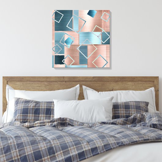 Luxe Abstract | Blush Roos Gold en Blauwgroen geom Canvas Afdruk (Insitu (Slaapkamer))