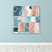 Luxe Abstract | Blush Roos Gold en Blauwgroen geom Canvas Afdruk (Insitu (Houten vloer))